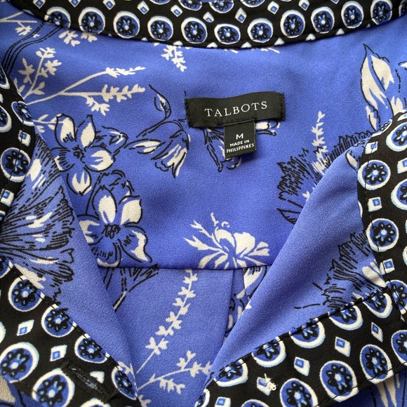 Talbots Blue Floral Blouse with Black Accents Beautiful blouse! - Picture 5 of 7